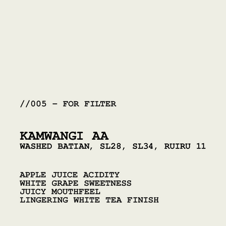 [FILTER] KENYA KAMWANGI AA - WASHED BATIAN, SL28, SL34, RUIRU 11